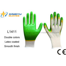 T/C Shell Double Colors Latex Coated Safety Work Glove (L1411)
